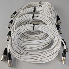 Set of 5 XLR Mic Leads 10m Long White Cable with Rewireable XLR Plugs